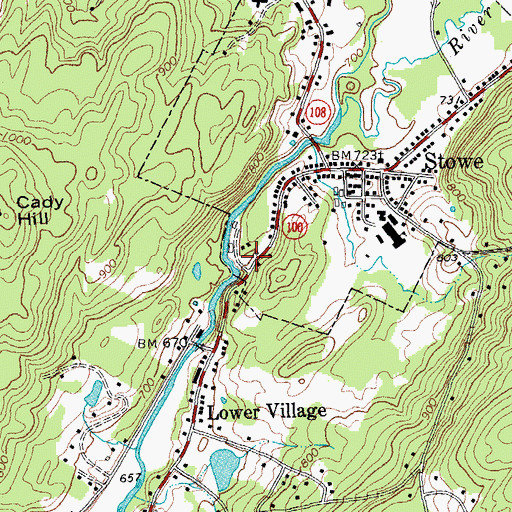 Topographic Map of Stowe City Police Department, VT