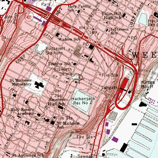 Topographic Map of Palisade Avenue Presbyterian Church, NJ