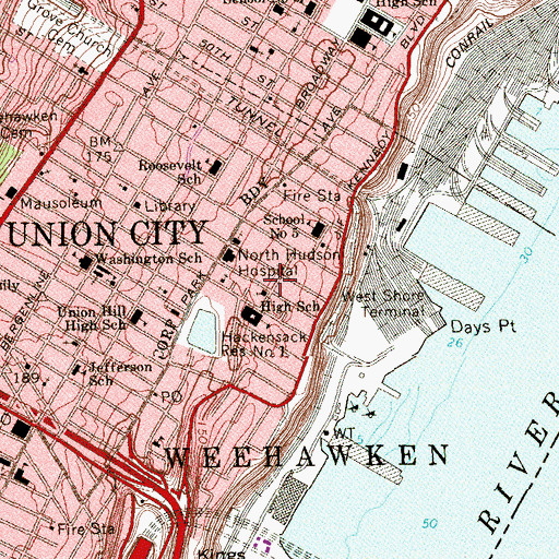 Topographic Map of Park United Methodist Church, NJ