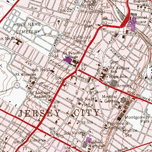 Topographic Map of First Baptist Church, NJ
