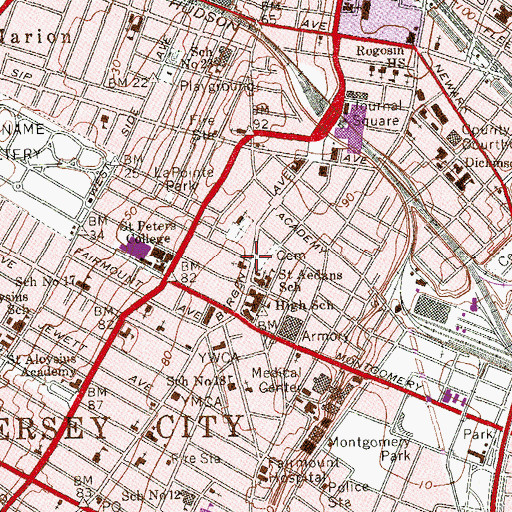 Topographic Map of Old Bergen Church, NJ