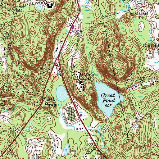 Topographic Map of Camp Arden, CT