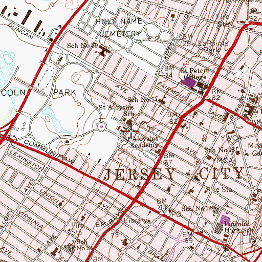 Topographic Map of Saint Aloysius Church, NJ