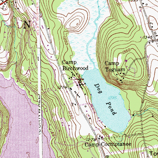 Topographic Map of Camp Birchwood, CT