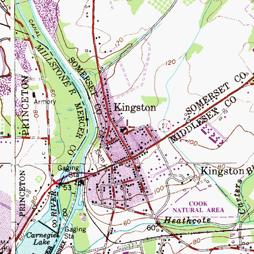 Topographic Map of Kingston Elementary School, NJ