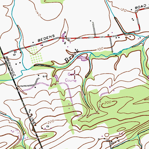 Topographic Map of Bedens Brook Country Club, NJ