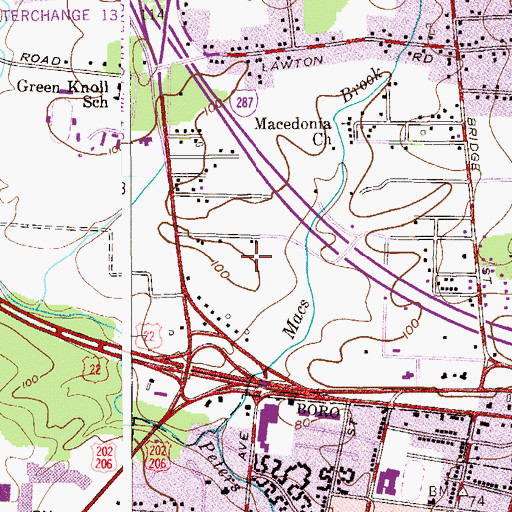 Topographic Map of Bridgewater Commons Shopping Center, NJ