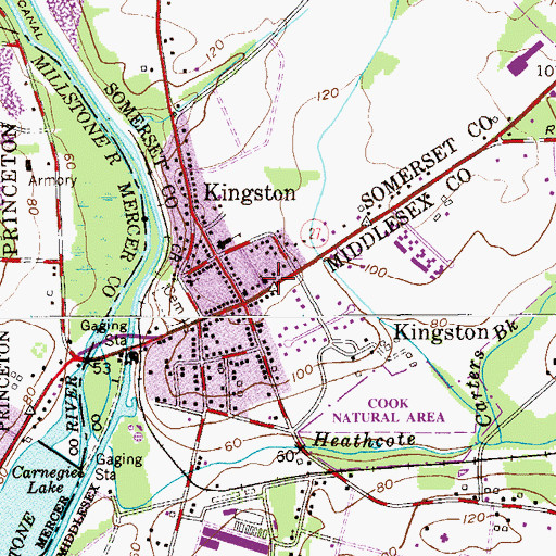 Topographic Map of Kingston Presbyterian Church, NJ