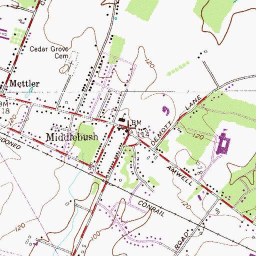 Topographic Map of Middlebush Reformed Church, NJ