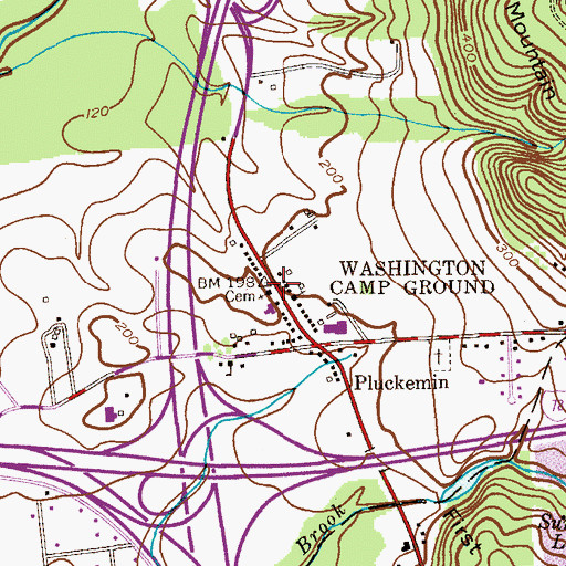 Topographic Map of Pluckemin Presbyterian Church, NJ