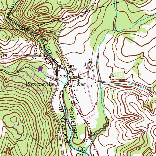 Topographic Map of Pottersville Reformed Church, NJ