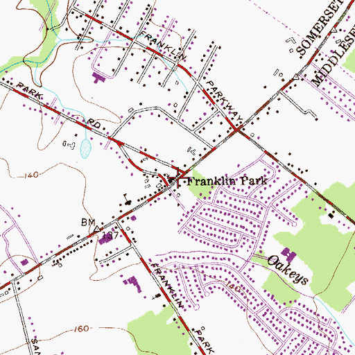 Topographic Map of Six Mile Run Reformed Church, NJ