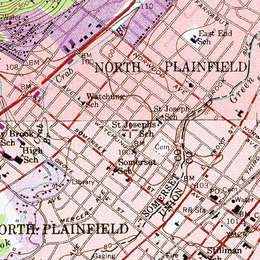 Topographic Map of Watchung Avenue Presbyterian Church, NJ