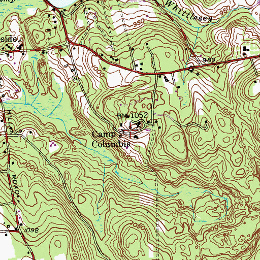 Topographic Map of Camp Columbia, CT