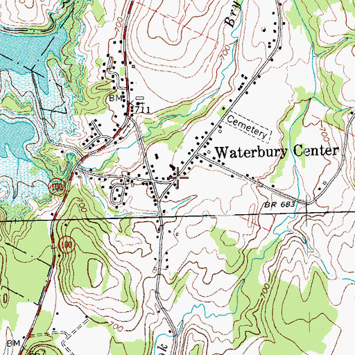 Topographic Map of Waterbury Grange Hall, VT