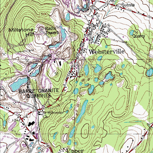 Topographic Map of Websterville Baptist Church, VT