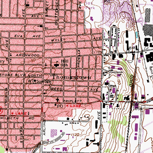 Topographic Map of Thomastown Post Office (historical), OH