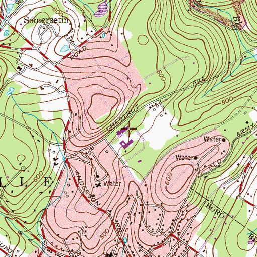 Topographic Map of Bernardsville Middle School, NJ