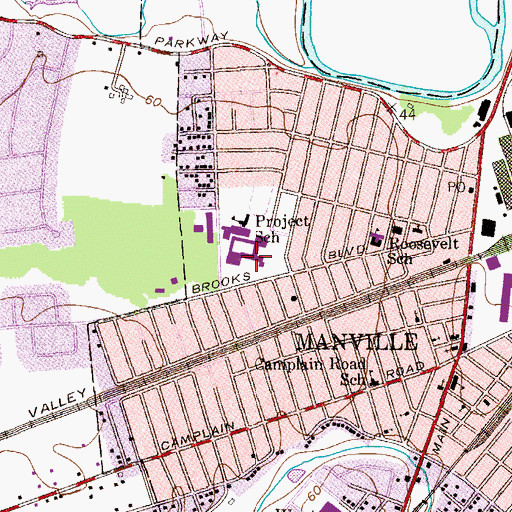 Topographic Map of Manville High School, NJ