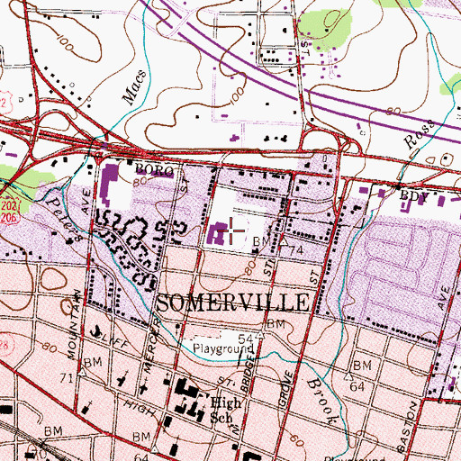 Topographic Map of Somerville High School, NJ
