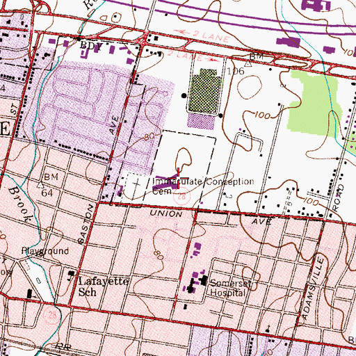 Topographic Map of Van Derveer Elementary School, NJ