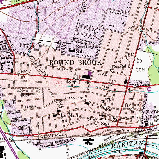 Topographic Map of Bound Brook United Methodist Church, NJ
