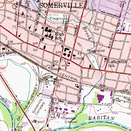 Topographic Map of Somerville Fire Department Lincoln Hose Company 4, NJ