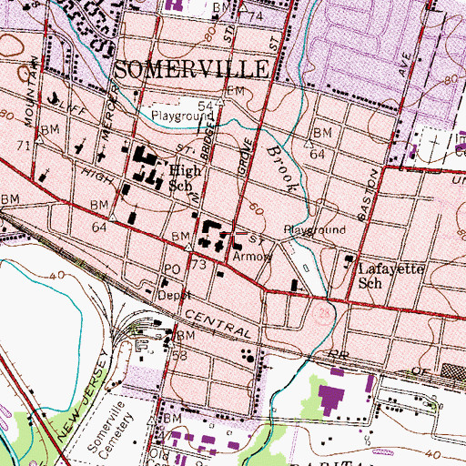 Topographic Map of Somerset County Courthouse, NJ