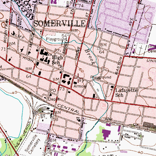 Topographic Map of Somerset County Jail, NJ