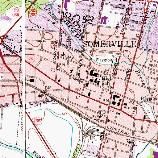 Topographic Map of Somerville Fire Department West End Hose Company 3, NJ