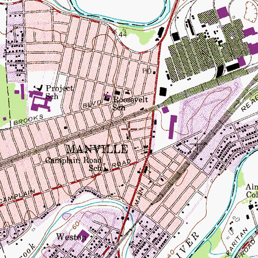 Topographic Map of Manville Volunteer Fire Company 1, NJ