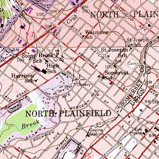Topographic Map of North Plainfield Public Library, NJ