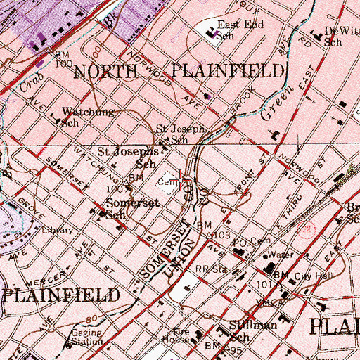 Topographic Map of Brook Avenue Cemetery, NJ