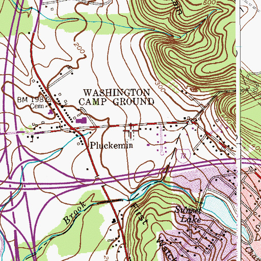 Topographic Map of Pluckemin Presbyterian Church Cemetery, NJ