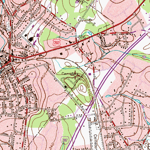 Topographic Map of Saint Bernards Cemetery, NJ