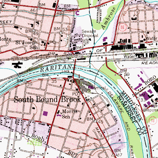 Topographic Map of South Bound Brook Borough Hall, NJ