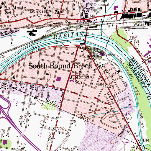 Topographic Map of South Bound Brook Public School (historical), NJ