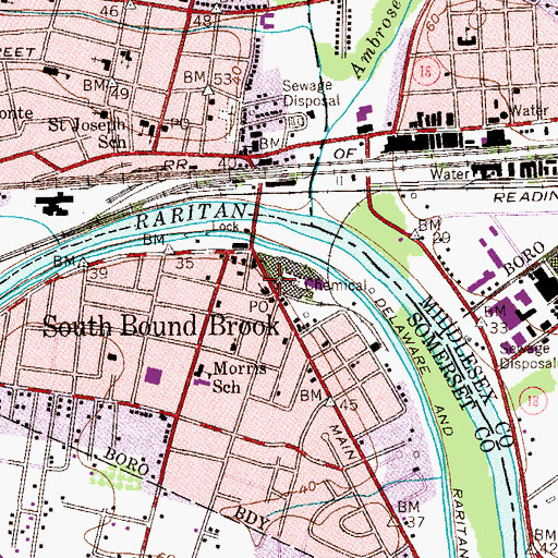Topographic Map of Reformed Church of Bound Brook, NJ
