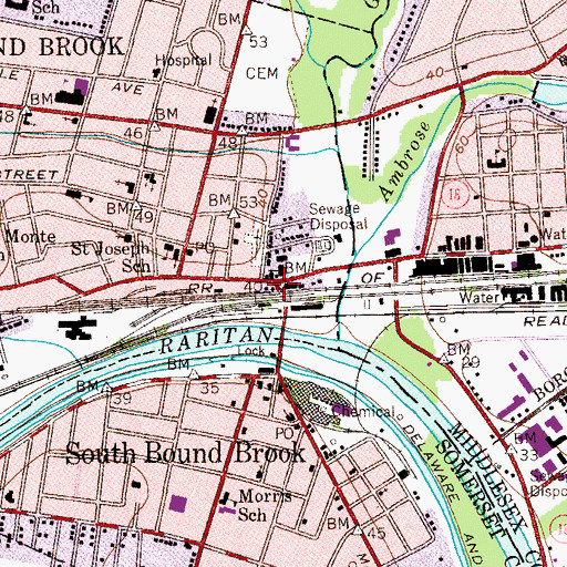 Topographic Map of Bound Brook Fire Department Hose Company 1, NJ