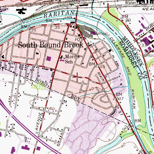 Topographic Map of South Bound Brook Volunteer Fire Department, NJ