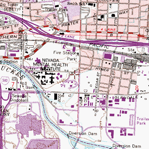 Topographic Map of Sierra Regional Center, NV