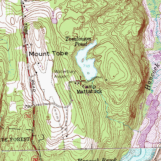 Topographic Map of Camp Mattatuck, CT