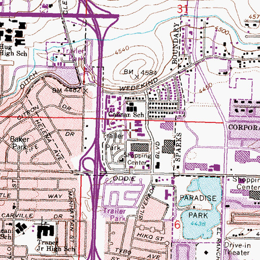 Topographic Map of Physicians Hospital for Extended Care, NV