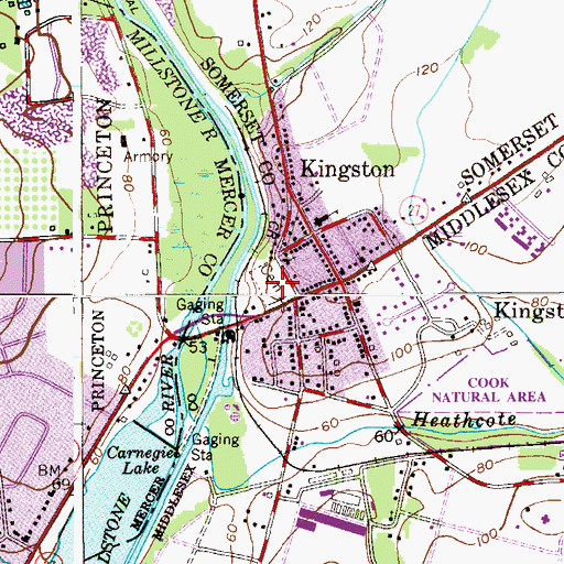 Topographic Map of Kingston Presbyterian Cemetery, NJ