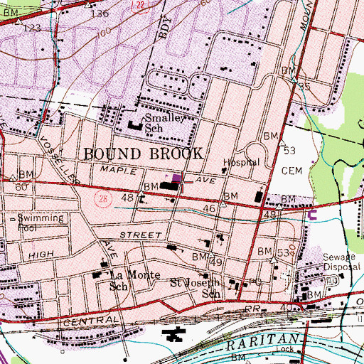 Topographic Map of Bound Brook High School, NJ