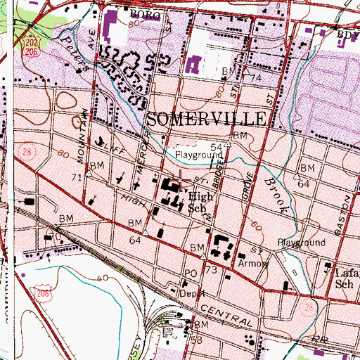 Topographic Map of Somerville Middle School, NJ