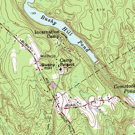 Topographic Map of Camp Pequot, CT