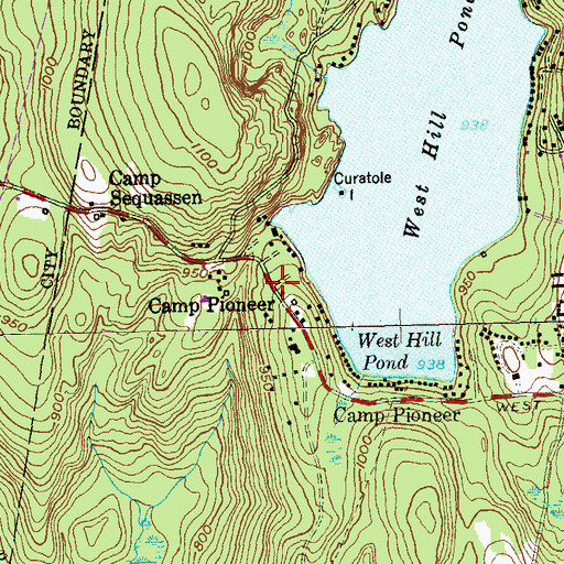 Topographic Map of Camp Pioneer, CT