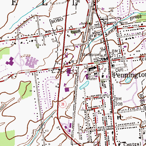 Topographic Map of Pennington Shopping Center, NJ