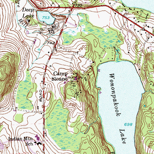 Topographic Map of Camp Sloane, CT